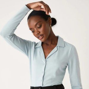 Frank And Oak The Long Sleeve Jersey Shirt in Ash Blue size S